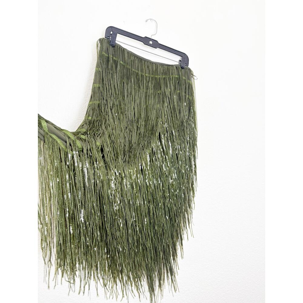 Zara Fringed Sequin Green Tassel Midi Skirt 9125/101 Size Large Party Cocktail - Picture 10 of 12